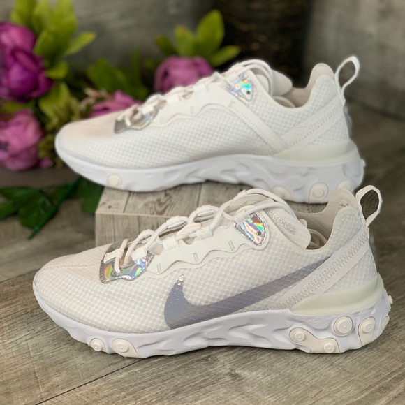 nike white and silver react element 55 trainers
